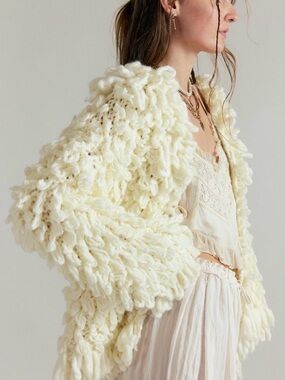 Free People Cream Loop-Texture Open Cardigan